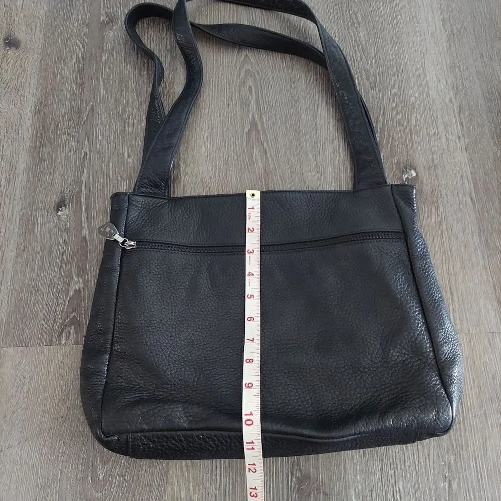 Libaire Brand Made in USA Black Large Pebbled Leather Shoulder Bag